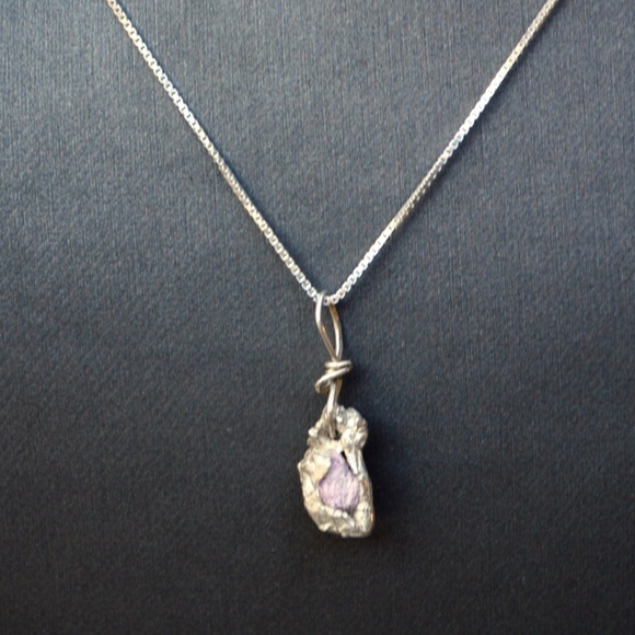 Genuine Pink Sapphire Ruby Nugget Sterling Pendant - Picture 5 of 6